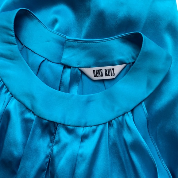 Rene Ruiz Silk Turquoise Sleeveless Blouse Jewel Tone Halter Neckline - Picture 4 of 5